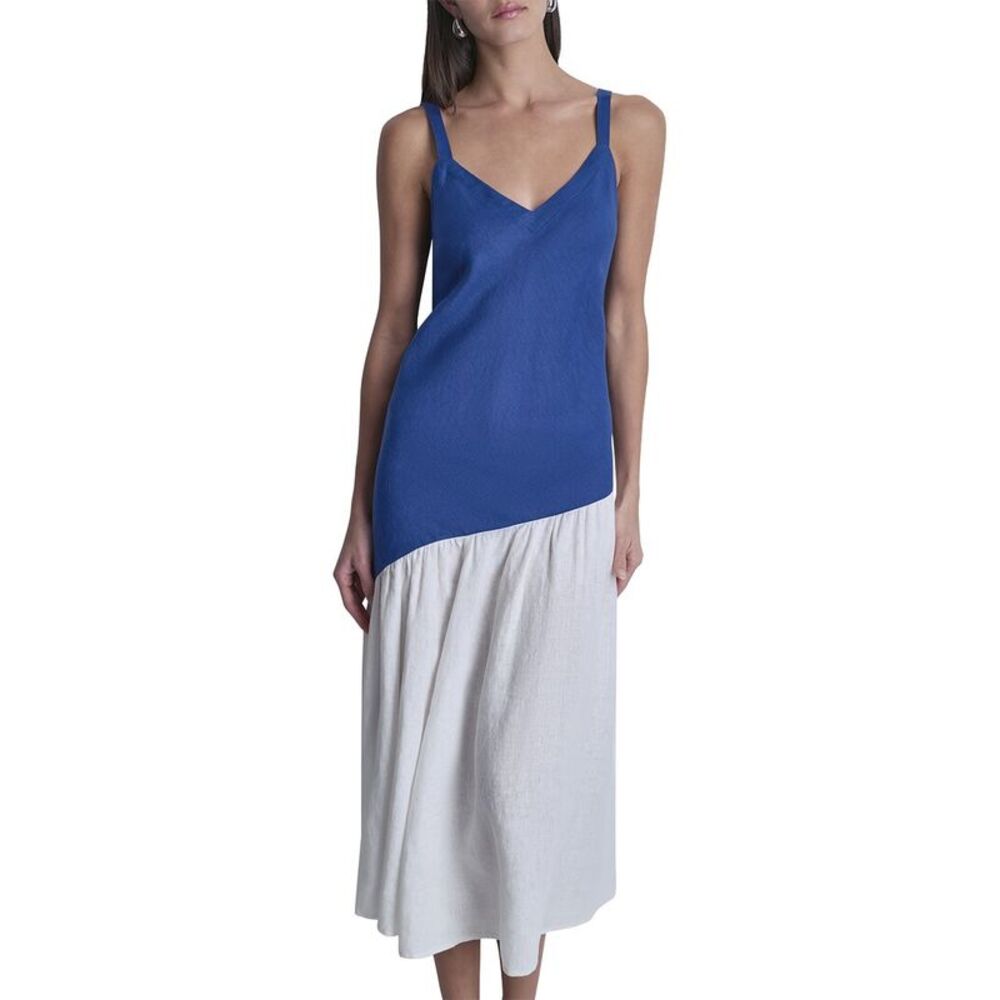 Dkny Womens  Colorblocked Hanky Linen Dress, White